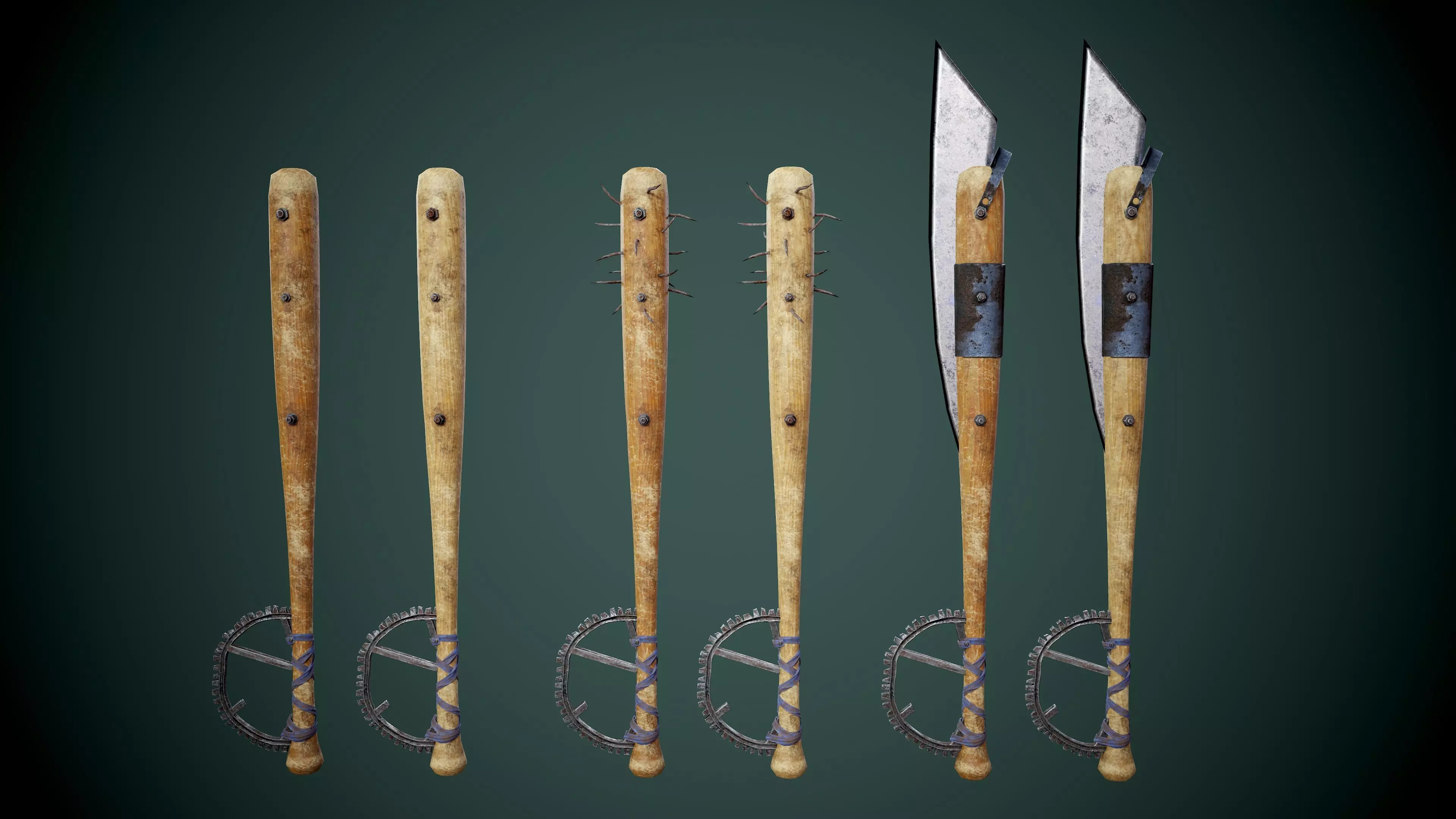 Post apocalyptic baseball bat set Low-poly 3D model_0