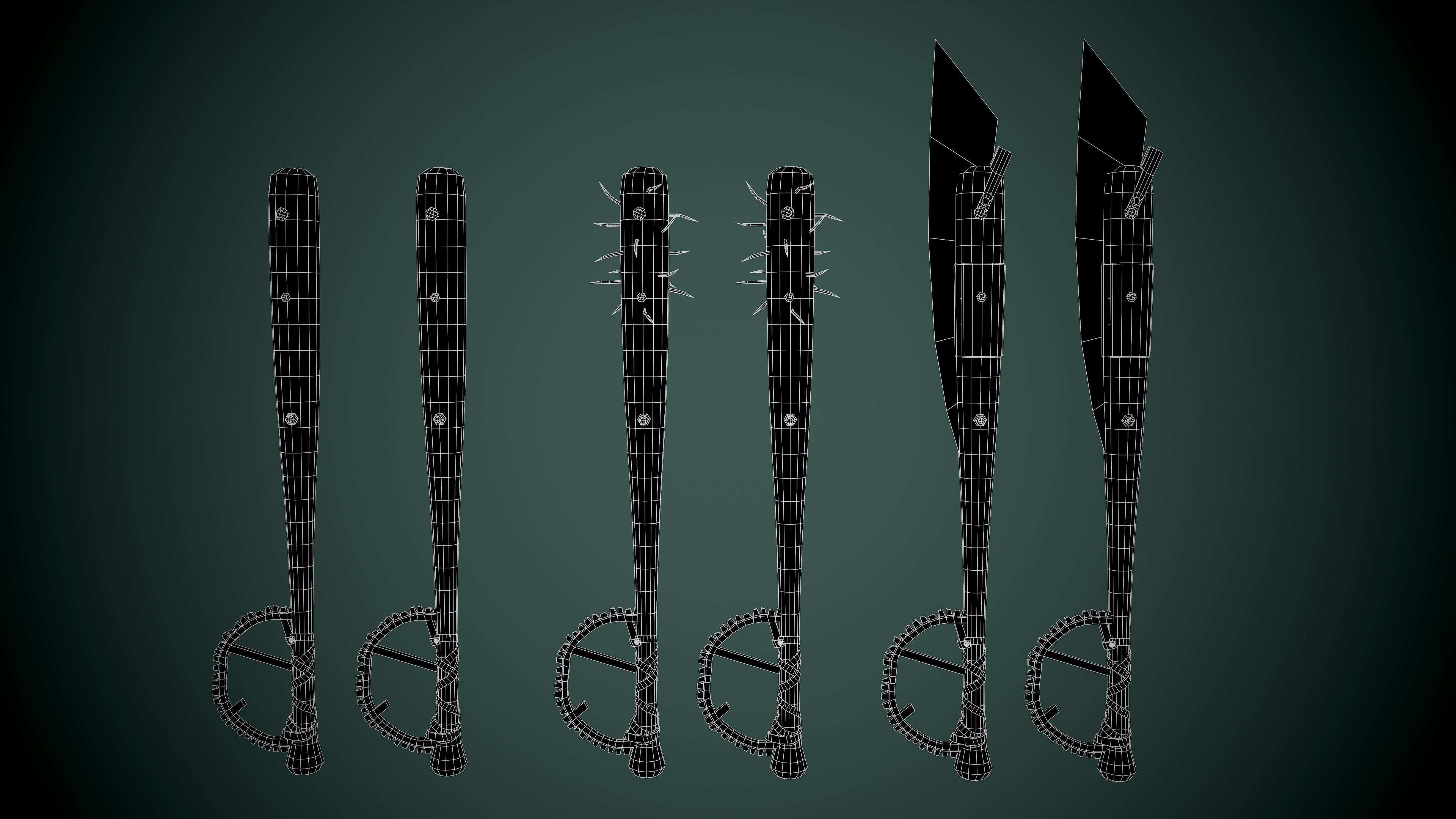 Post apocalyptic baseball bat set Low-poly 3D model_1