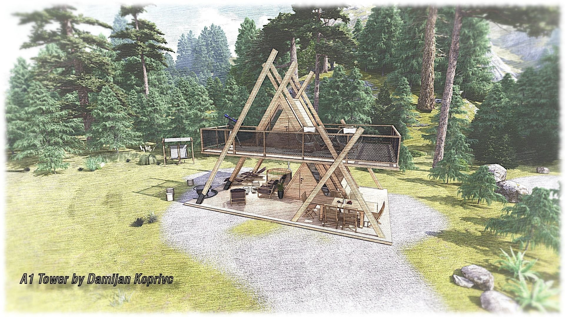 A1 Glamping A frame Tower 3d model 3D model_3