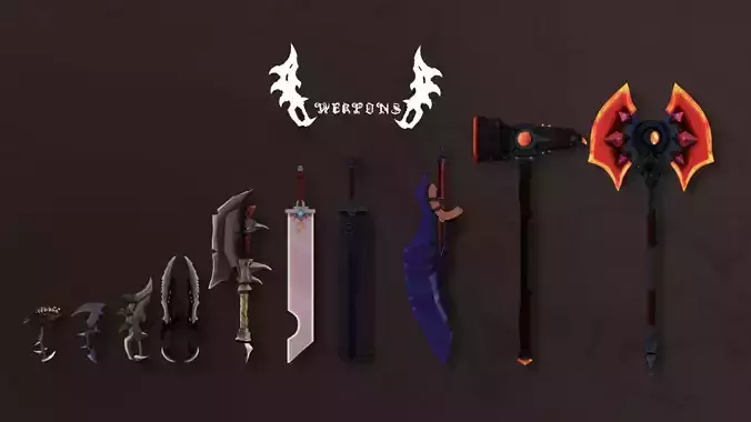pack of 10 low poly fantasy weapons Low-poly 3D model