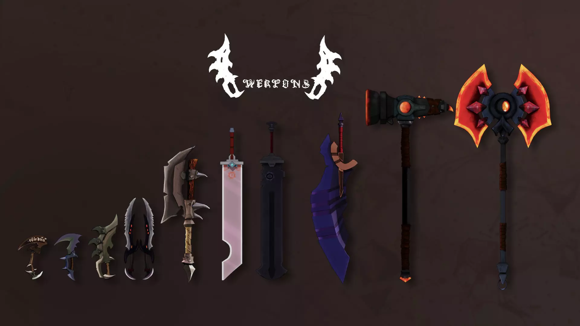 pack of 10 low poly fantasy weapons Low-poly 3D model_0