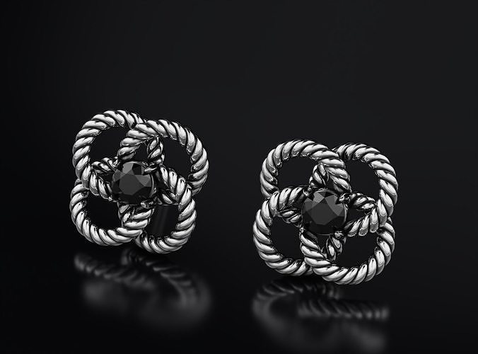 Stylish rope earrings with diamond and black onyx 634 3D print model
