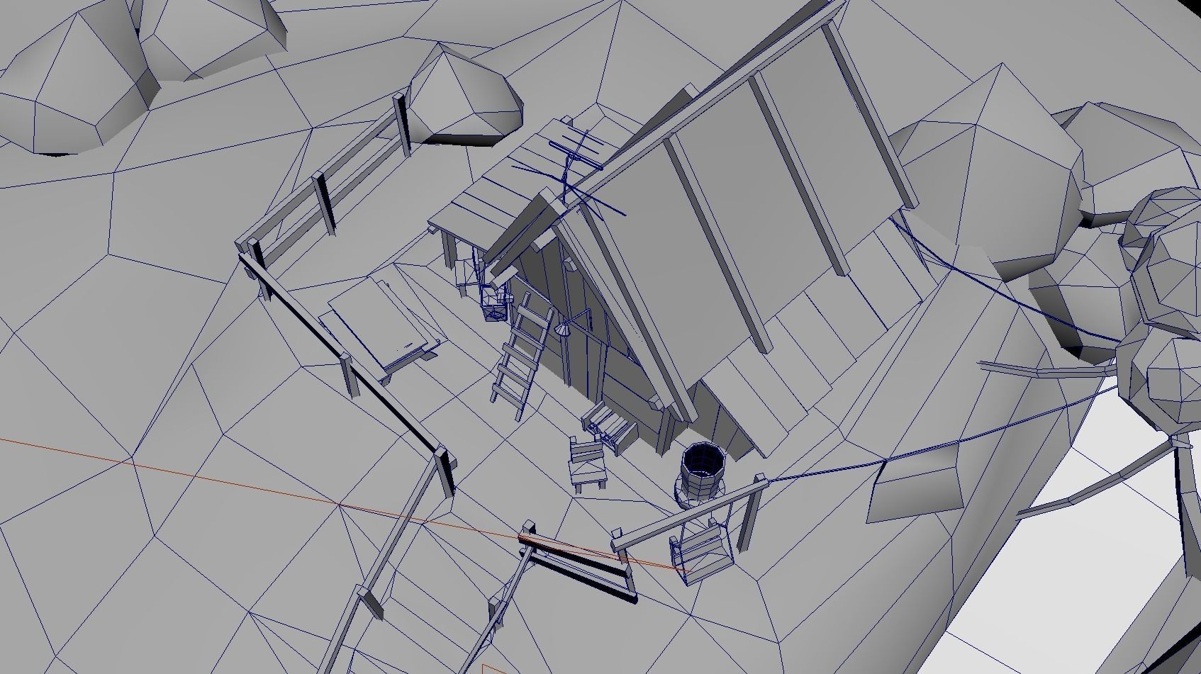 Low Poly Cabin village with truck Low-poly 3D model_8