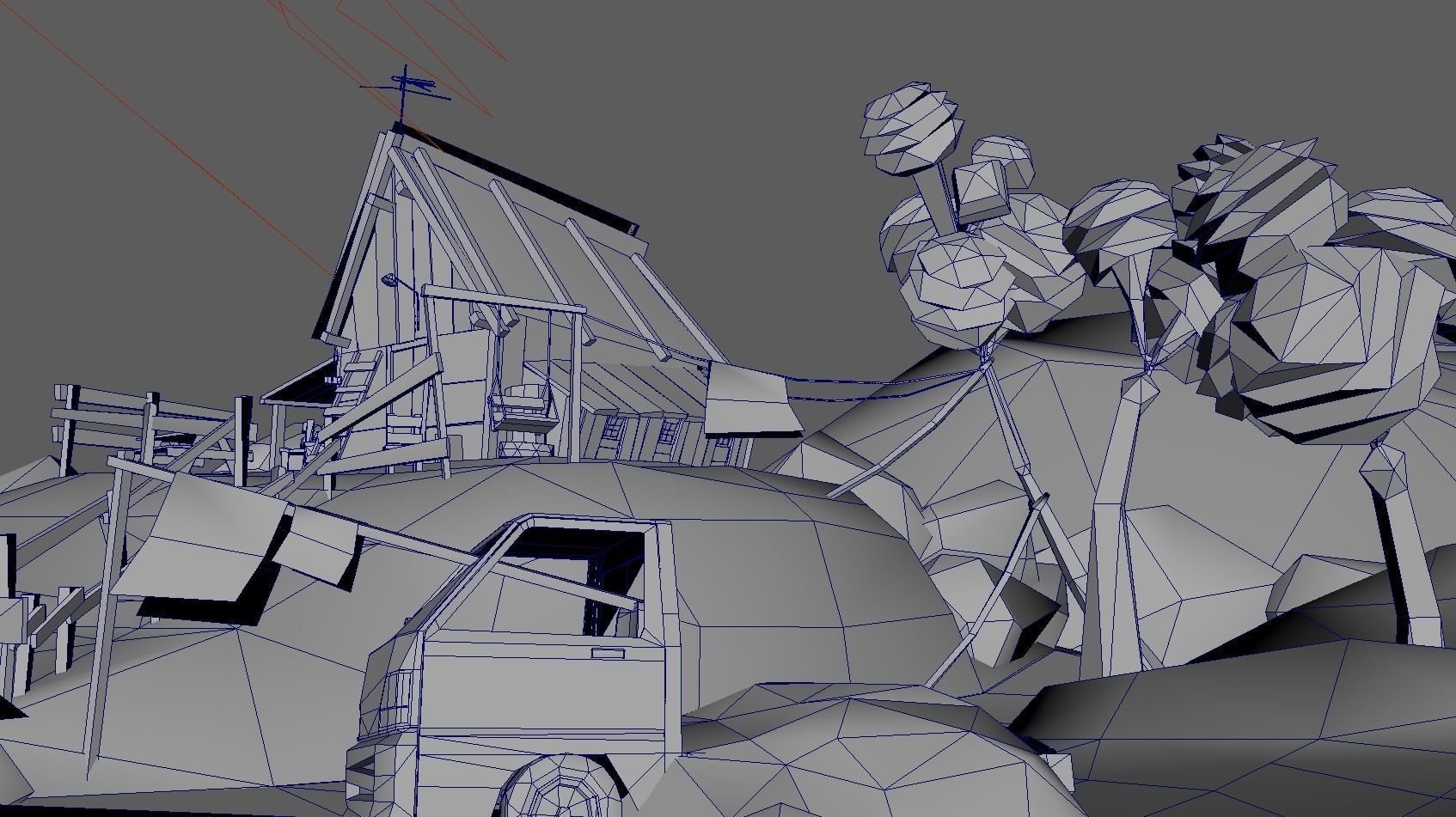 Low Poly Cabin village with truck Low-poly 3D model_6