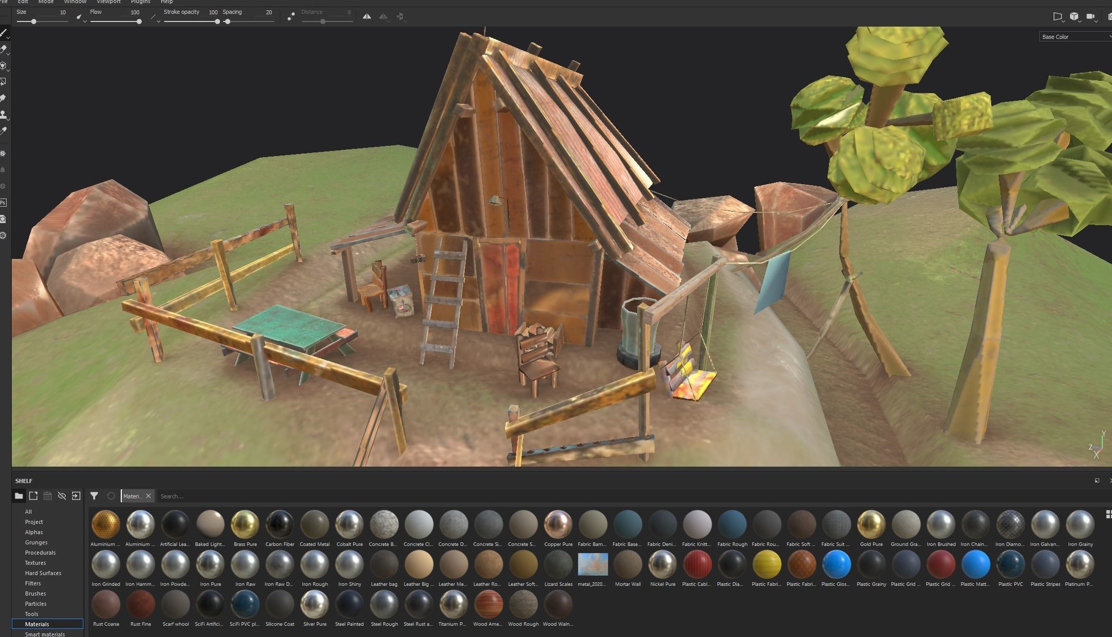 Low Poly Cabin village with truck Low-poly 3D model_10