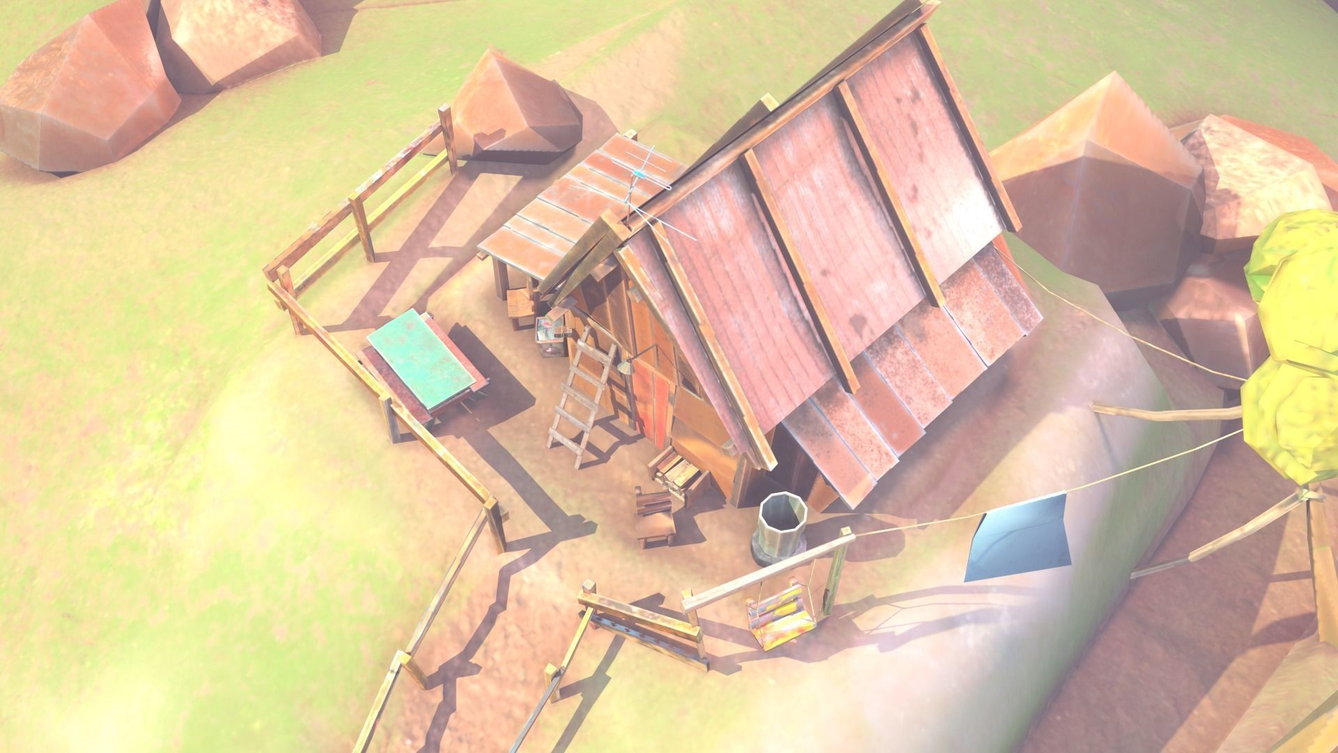 Low Poly Cabin village with truck Low-poly 3D model_2