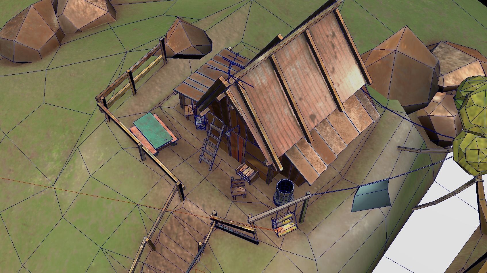 Low Poly Cabin village with truck Low-poly 3D model_7