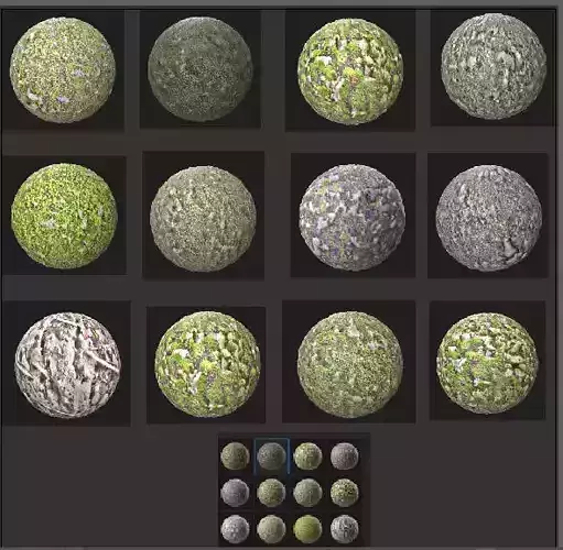 12 Damaged Rough Concrete Surfaces PBR Texture Moss and stone