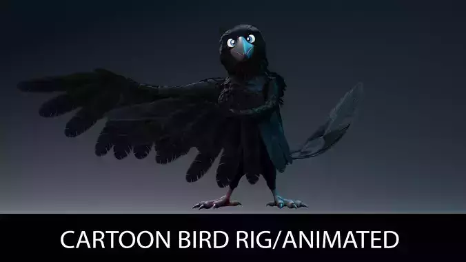 Crow bird  Cartoon animated and rigged character 
