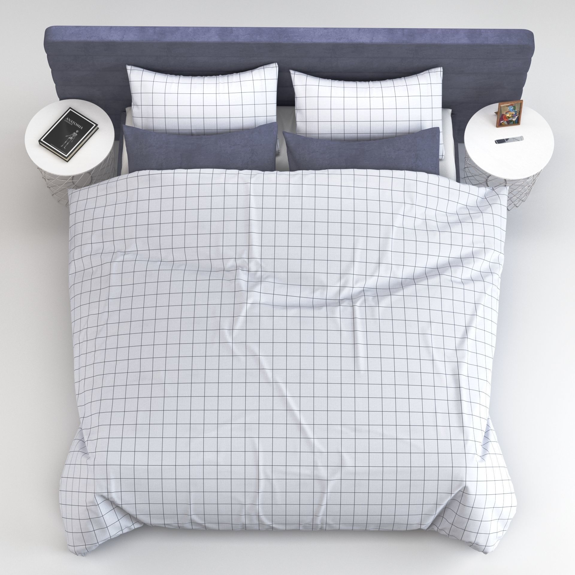 Bed 4 checkered duvet cover 3D model_5