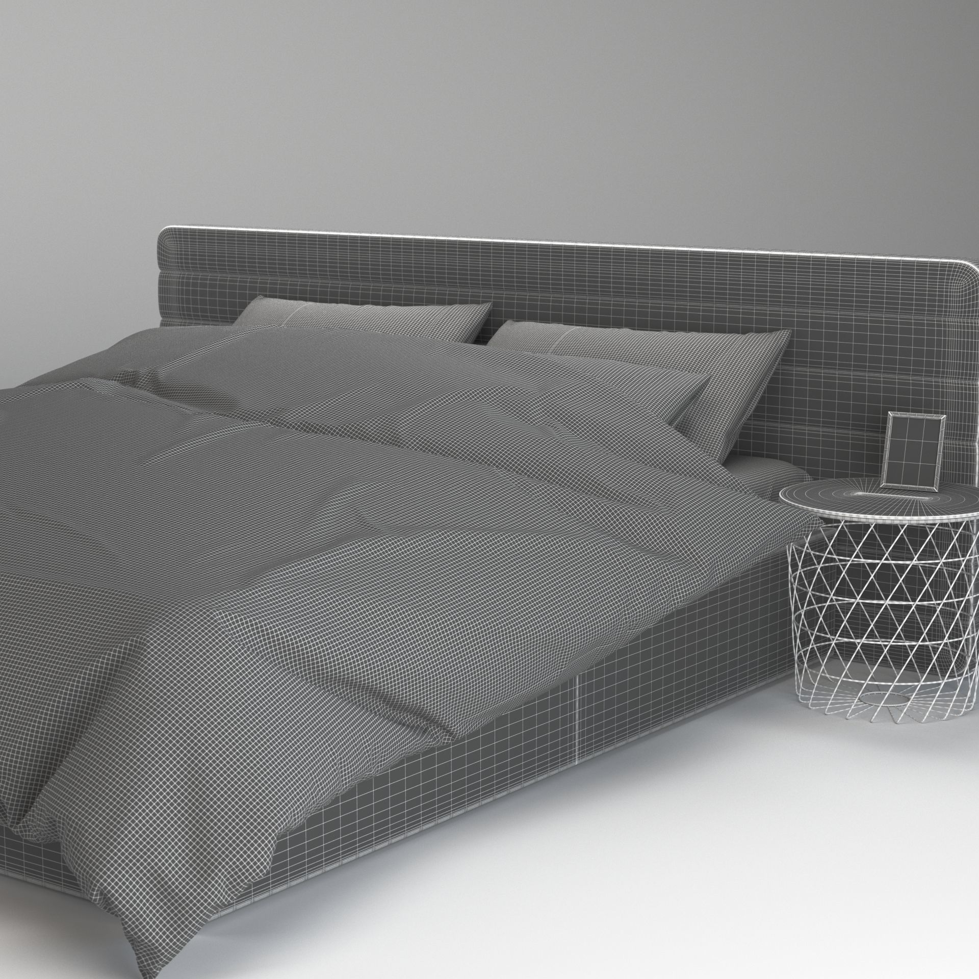 Bed 4 checkered duvet cover 3D model_9