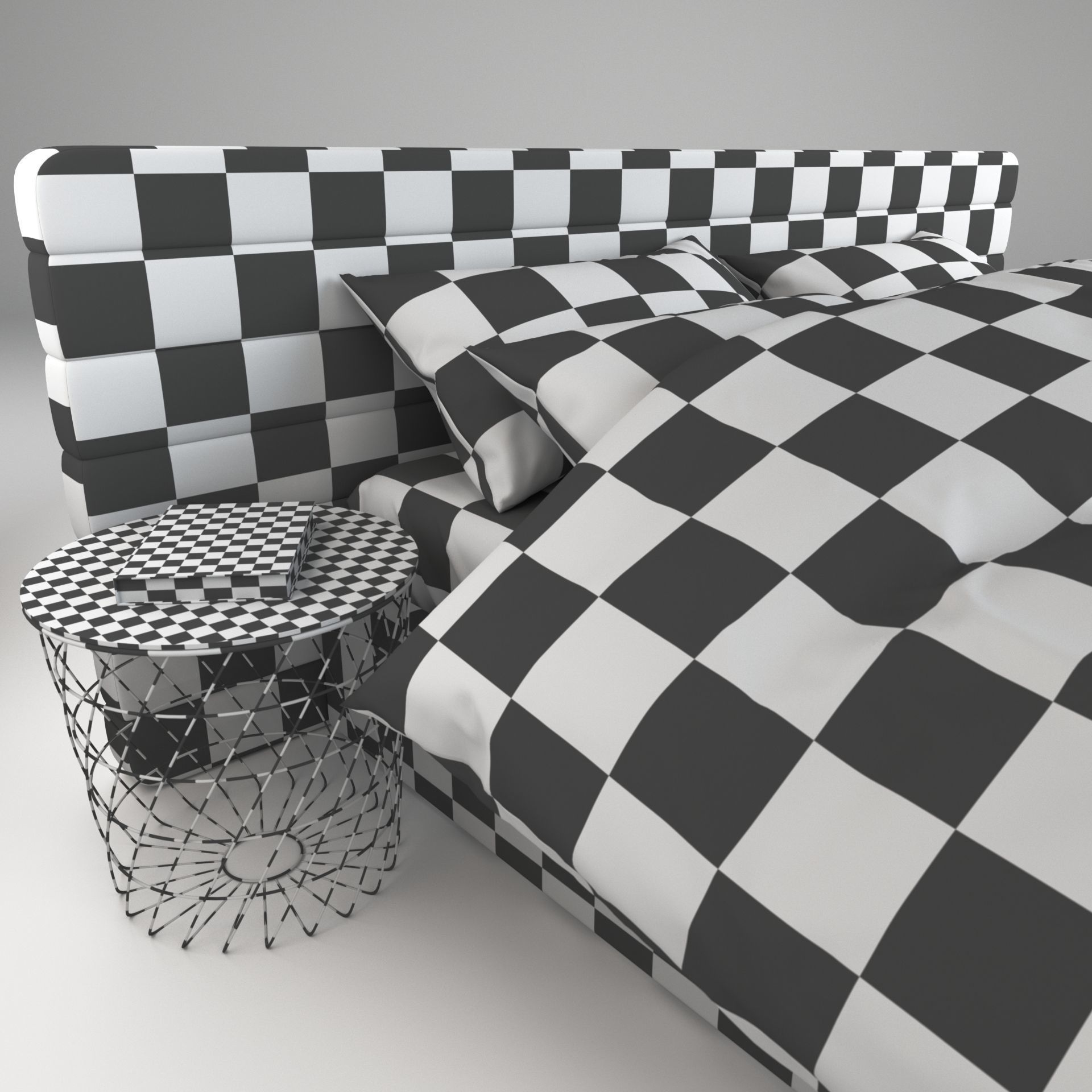 Bed 4 checkered duvet cover 3D model_7