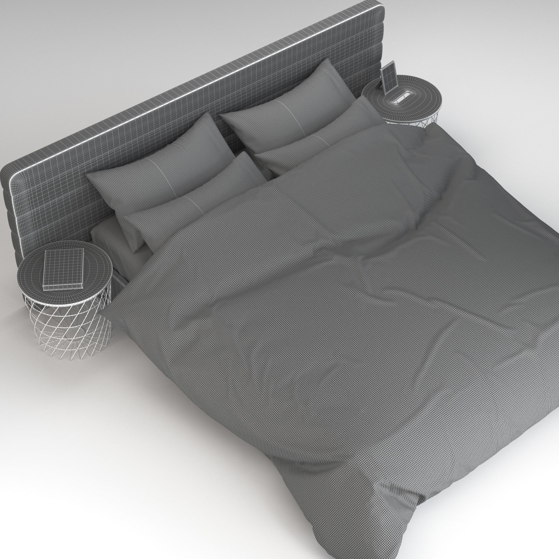 Bed 4 checkered duvet cover 3D model_10