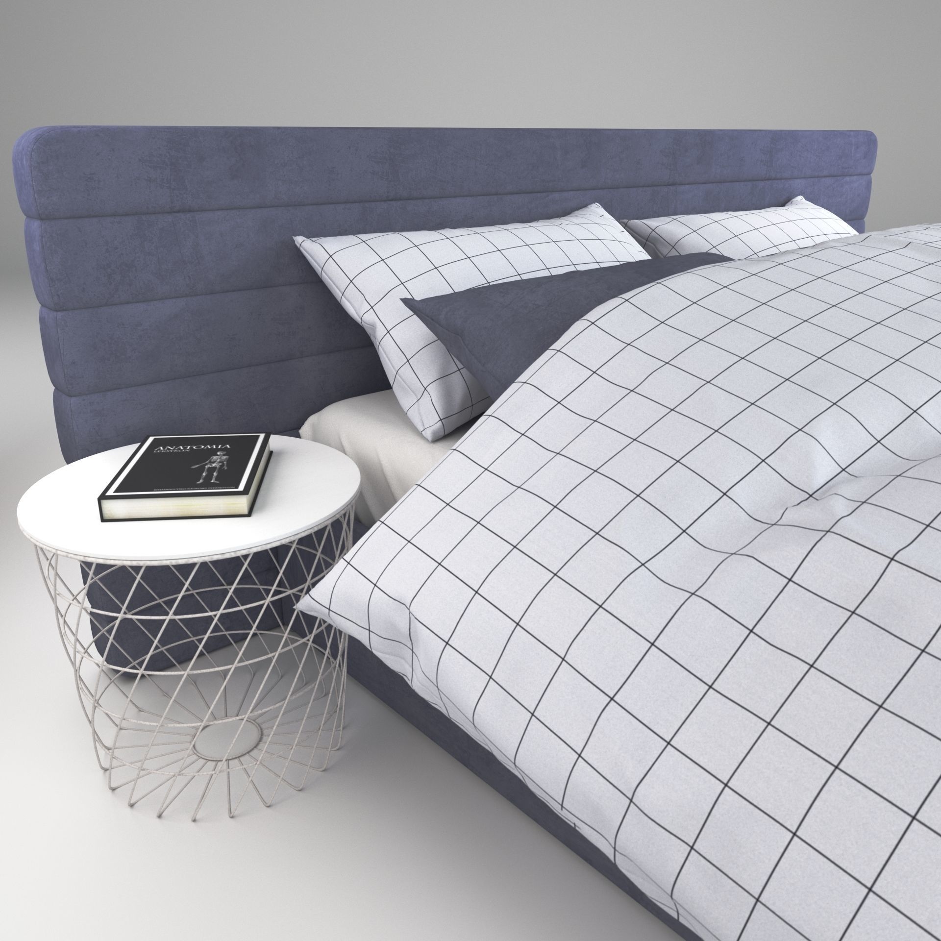 Bed 4 checkered duvet cover 3D model_2