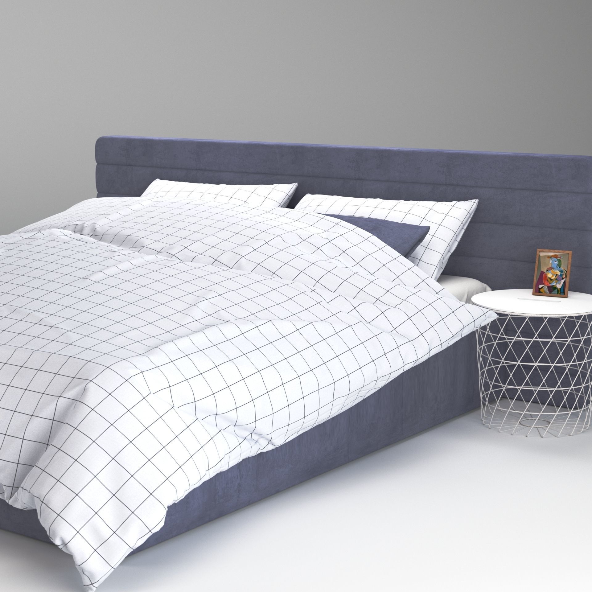 Bed 4 checkered duvet cover 3D model_4