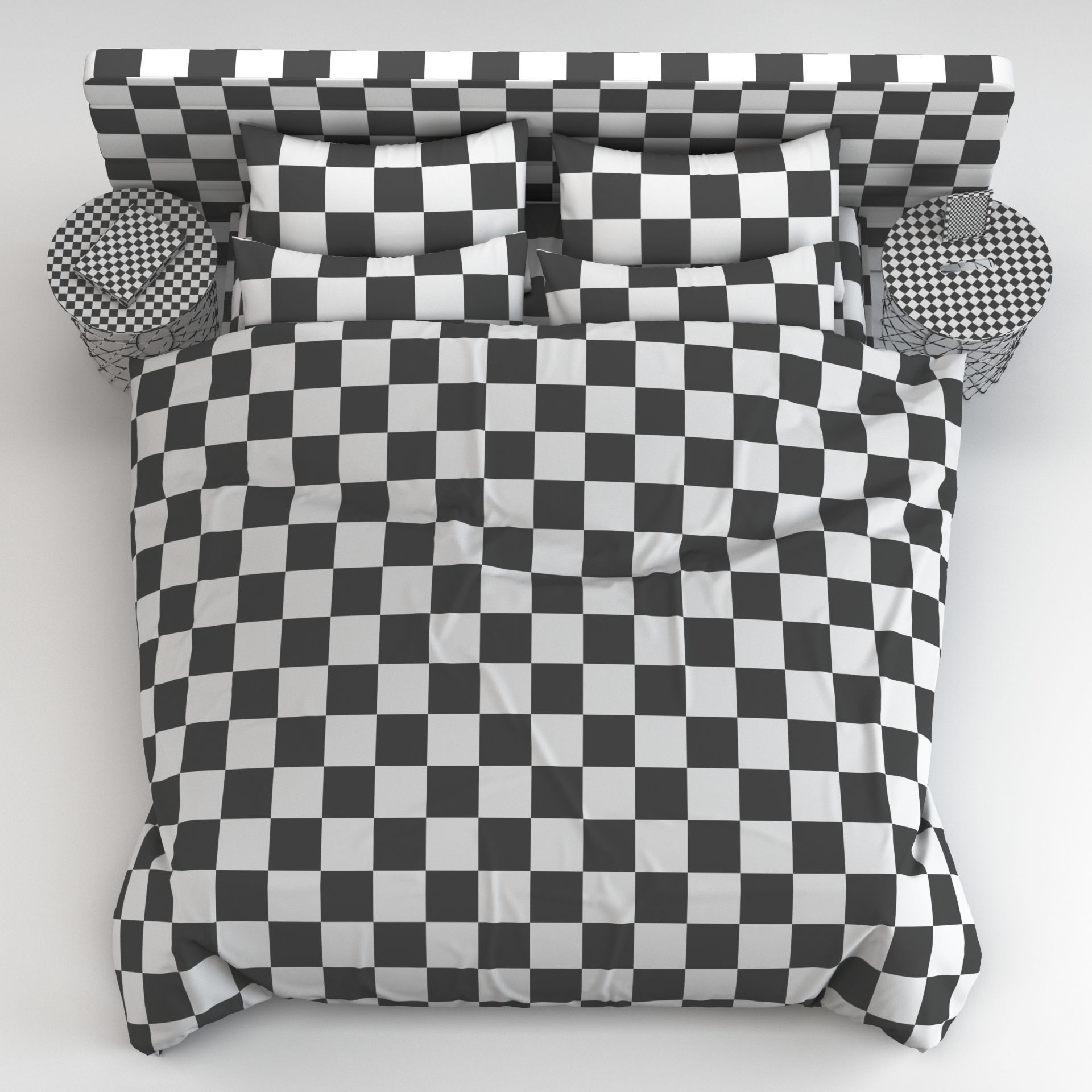 Bed 4 checkered duvet cover 3D model_8