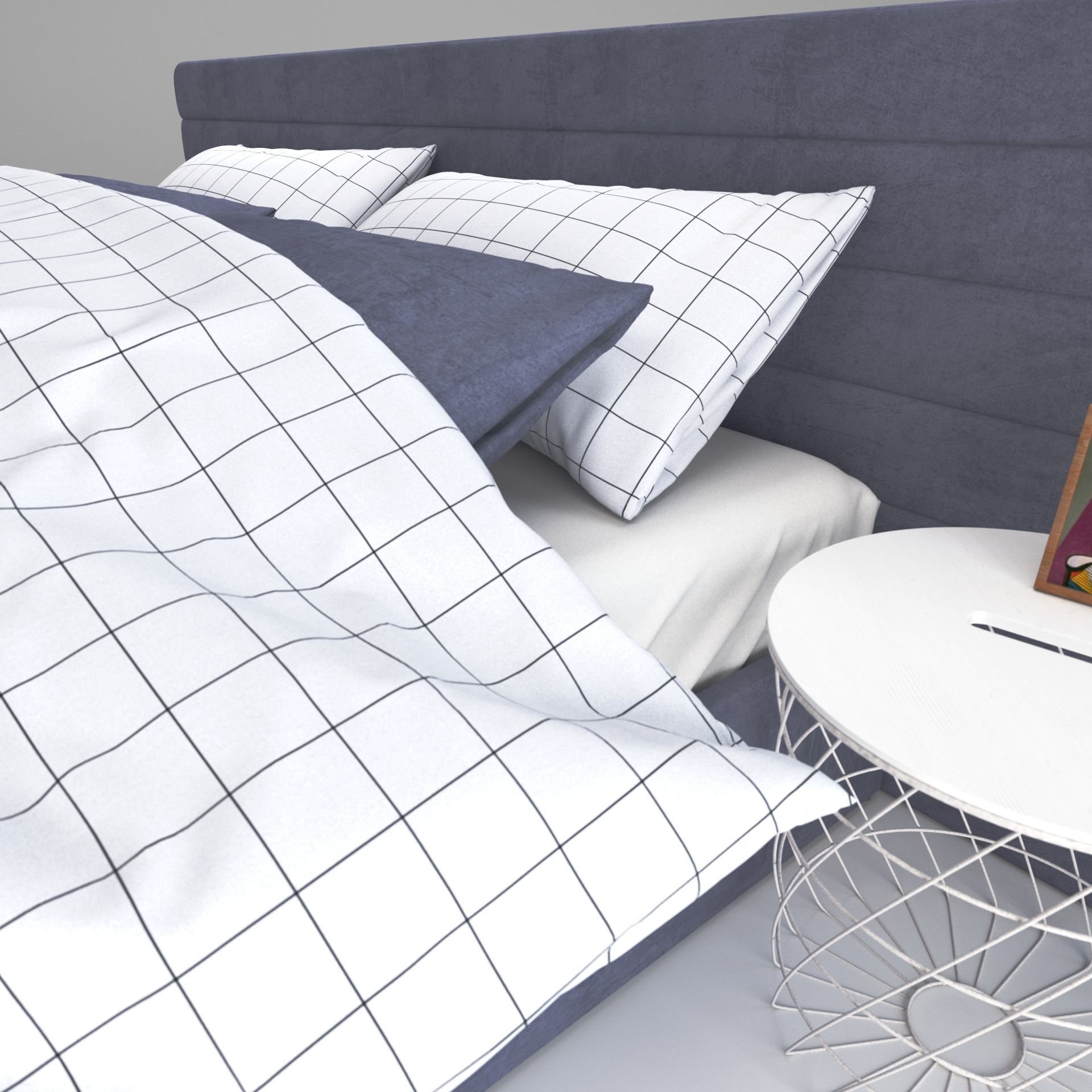 Bed 4 checkered duvet cover 3D model_3