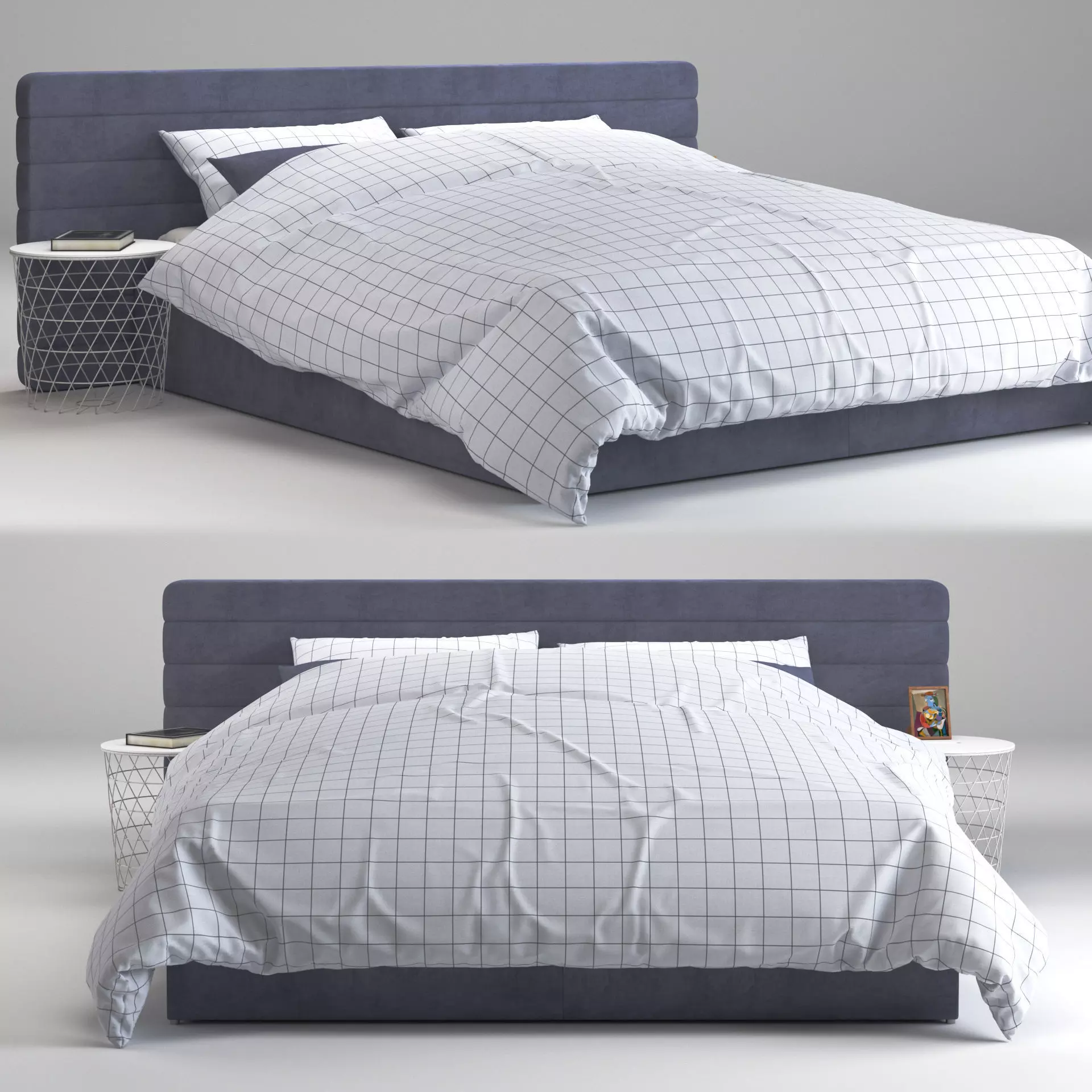 Bed 4 checkered duvet cover 3D model_0