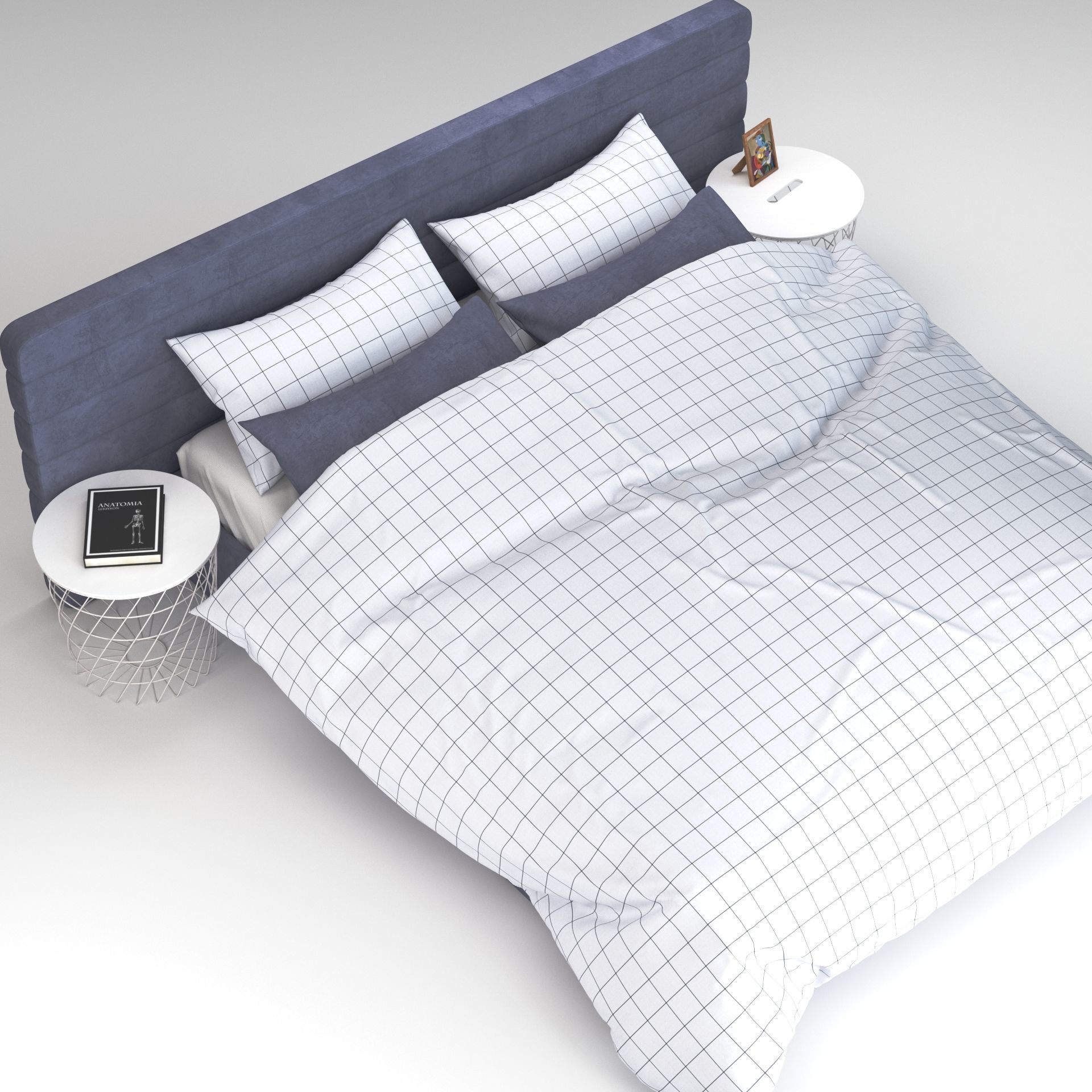 Bed 4 checkered duvet cover 3D model_6