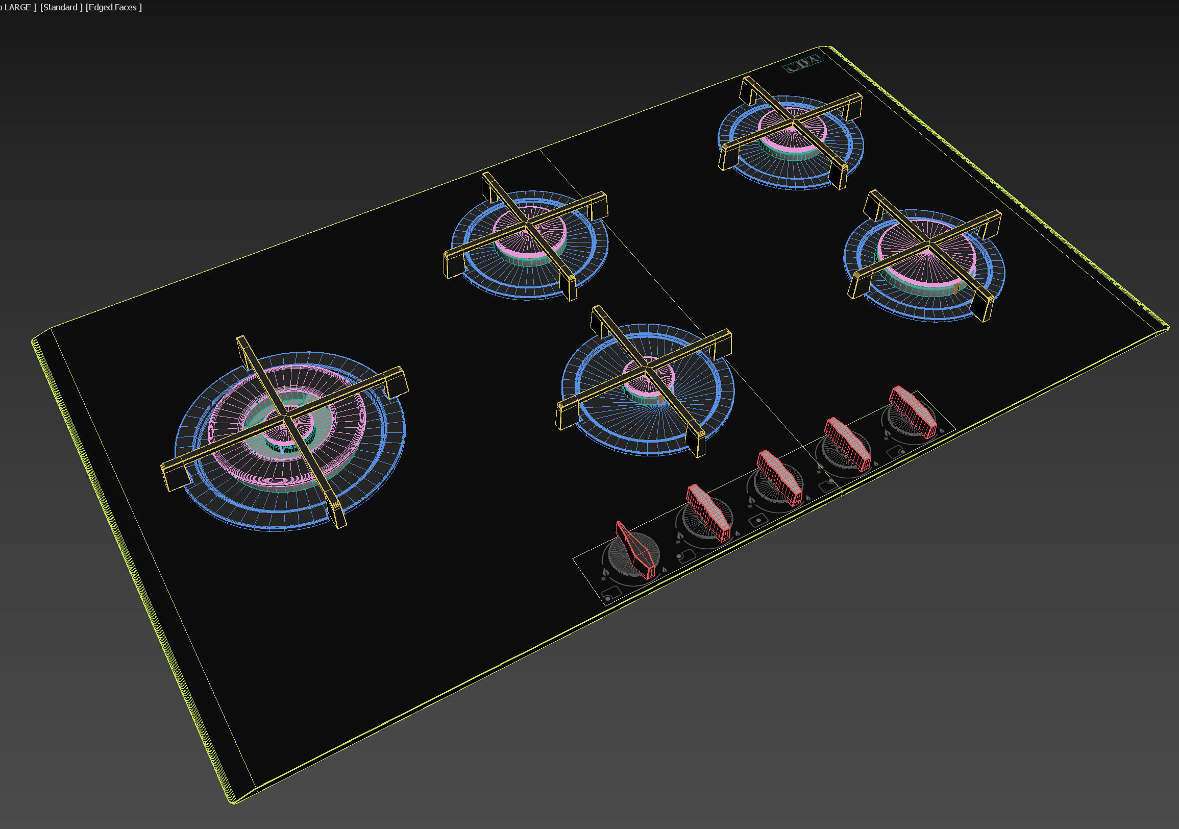 Gas hob 5 rings stove large 3D model_1