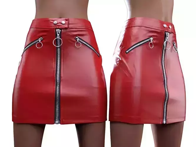 Buttoned Zipper Skirt 3D model