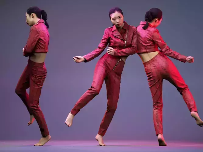 Girl Dancing in Red Leather Jacket and Pants Low-poly 3D model