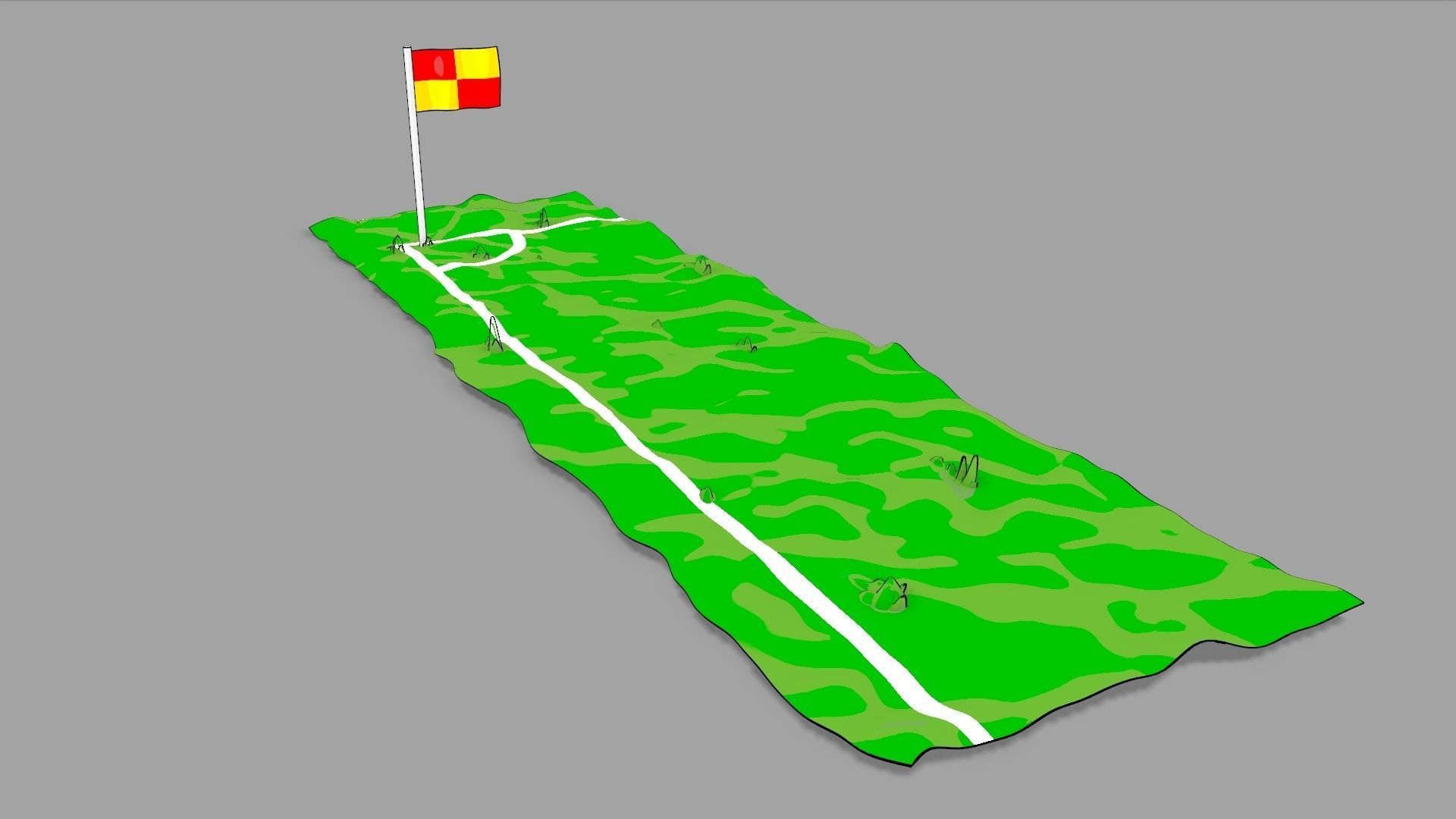 2D Football Pitch Section Cel Shaded Low-poly 3D model_3