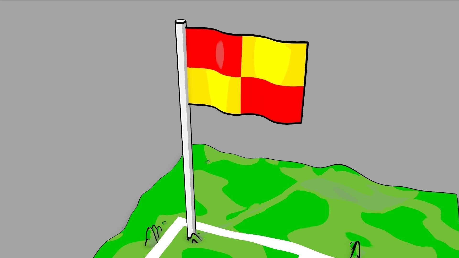 2D Football Pitch Section Cel Shaded Low-poly 3D model_4