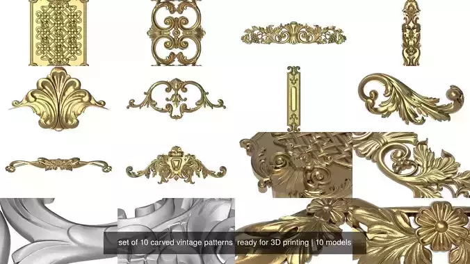 set of 10 carved vintage patterns  ready for 3D printing 3D Model Collection
