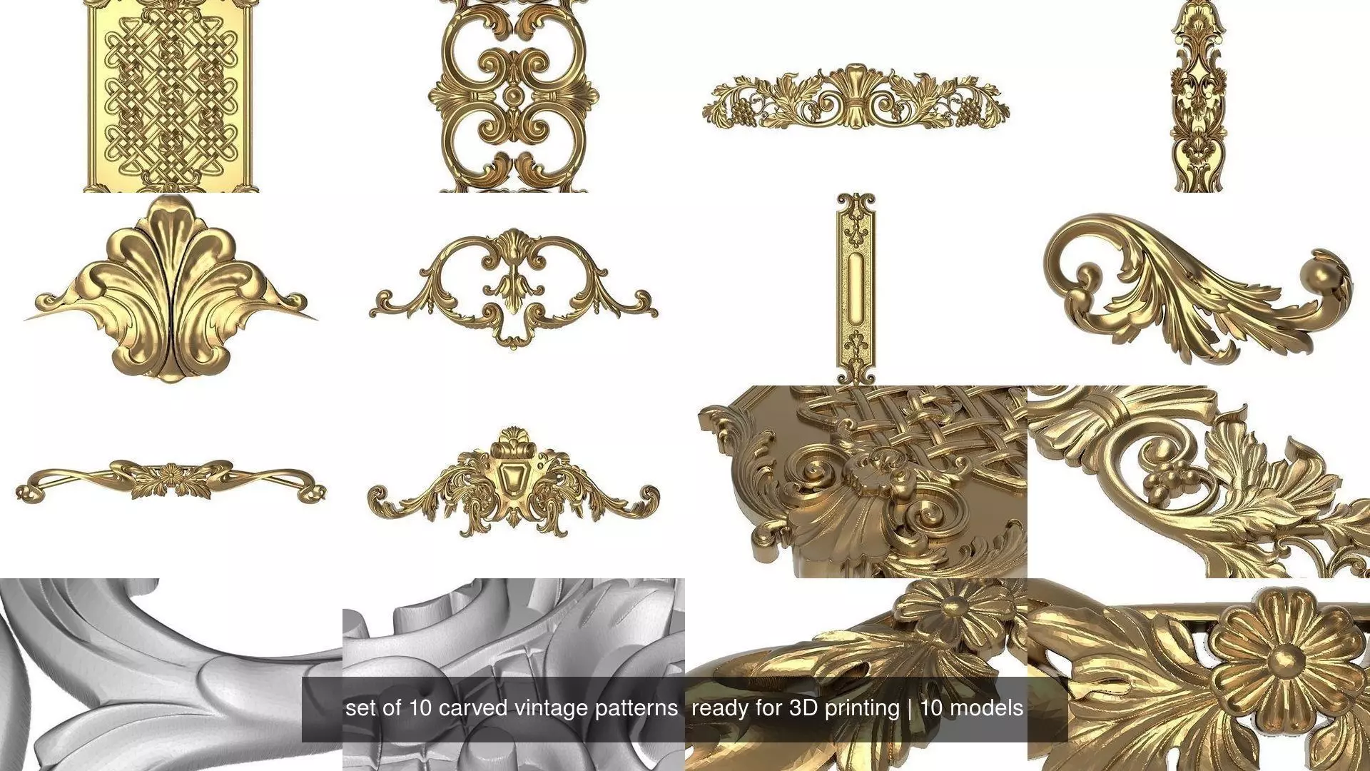 set of 10 carved vintage patterns ready for 3D printing 3D Model Collection_0