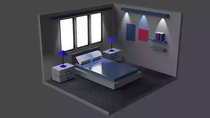 Isometric Bedroom Low-poly 3D model