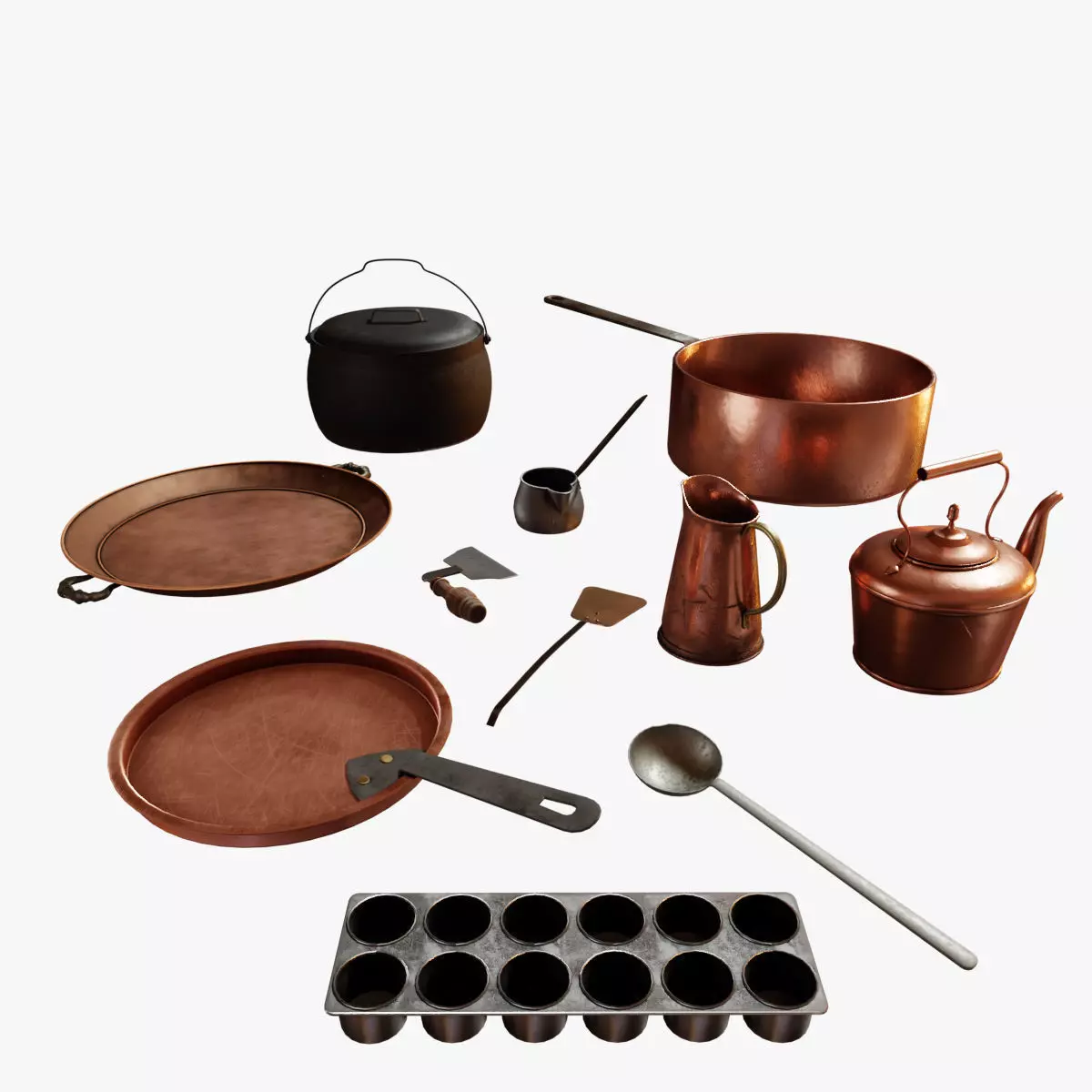 Old kitchenware Low-poly 3D model
