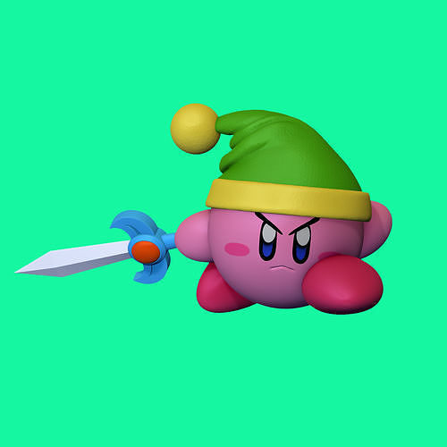 Kirby in santa hat holding sword 3D print model