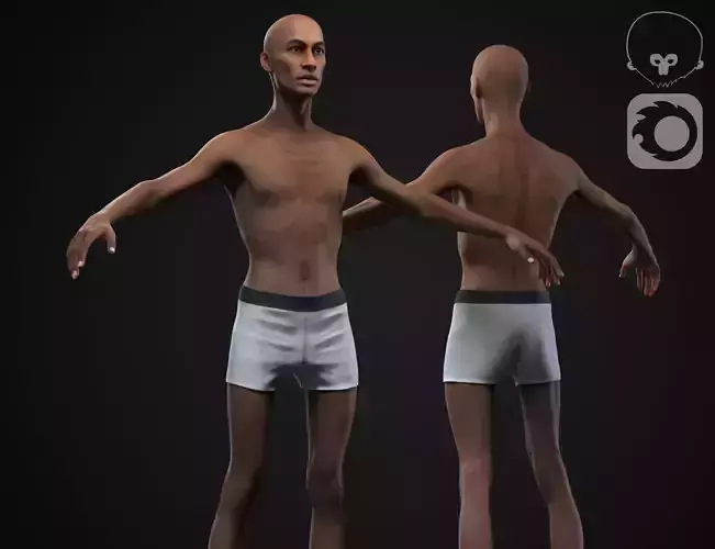 Black skinny man Low-poly 3D model