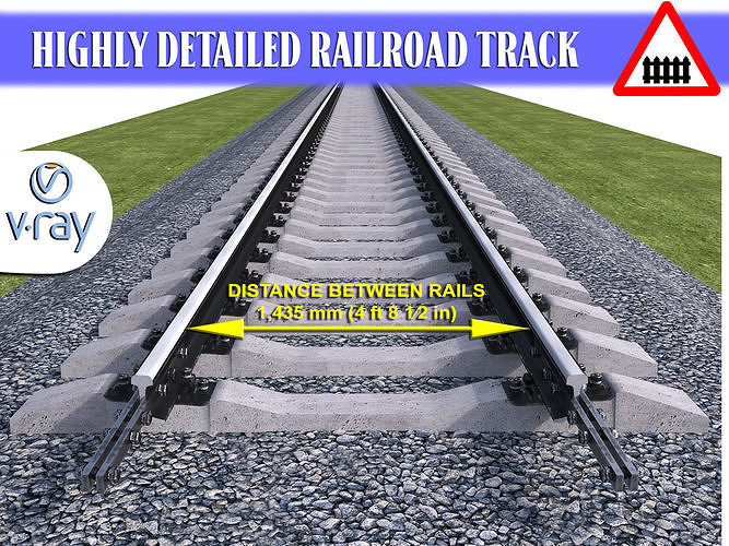 Highly detailed railroad track 3D model
