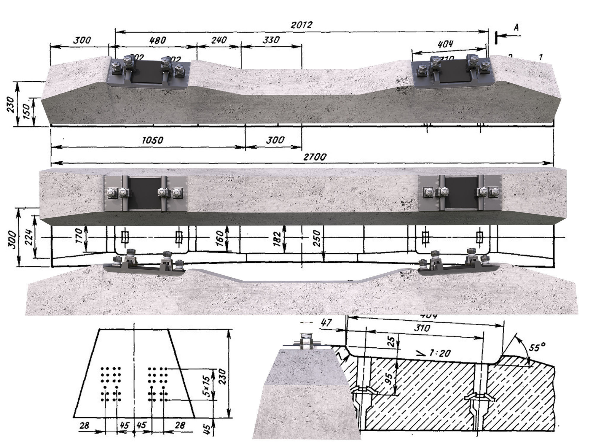 Highly detailed railroad track 3D model_5