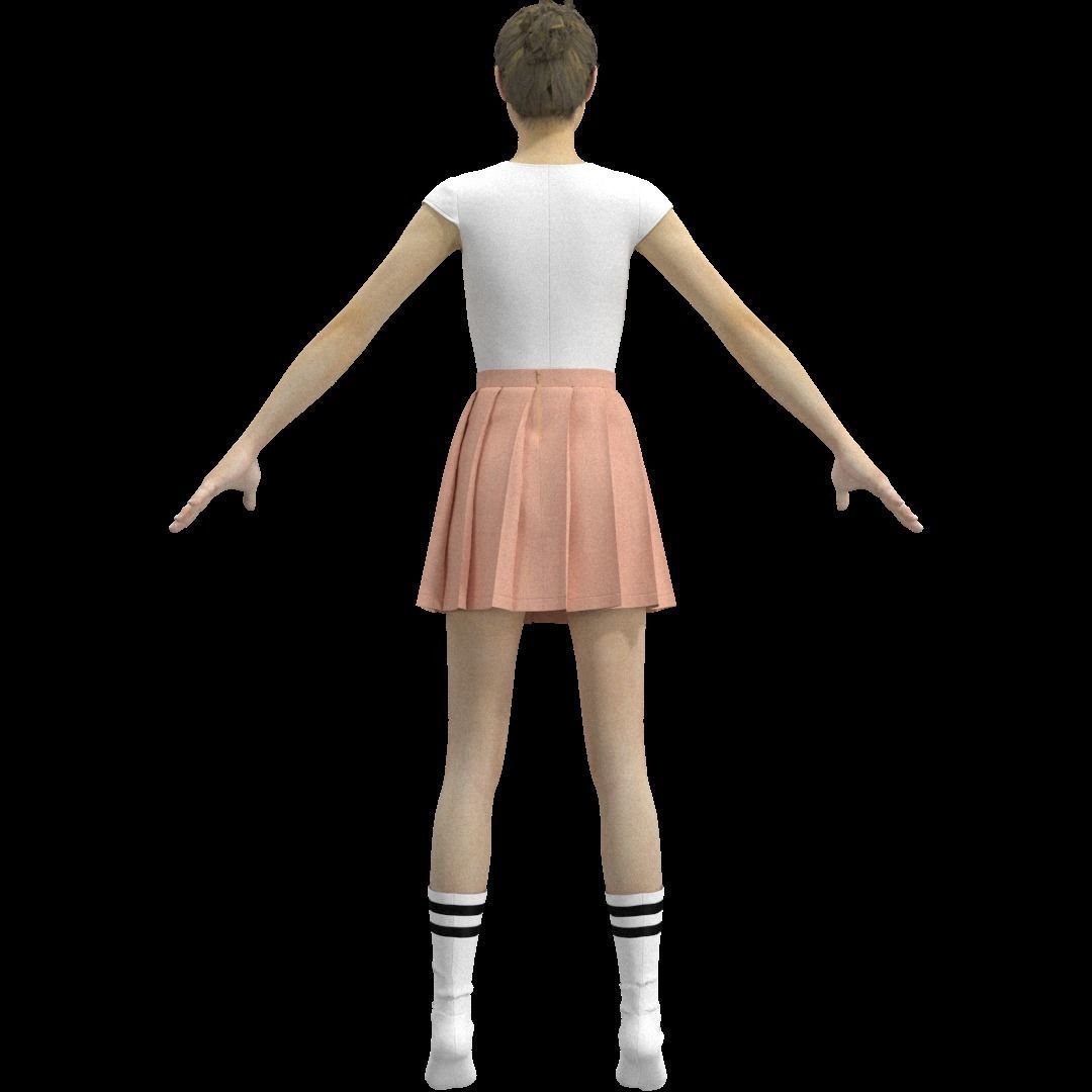 Pleated mini skirt outfit 3D model_10