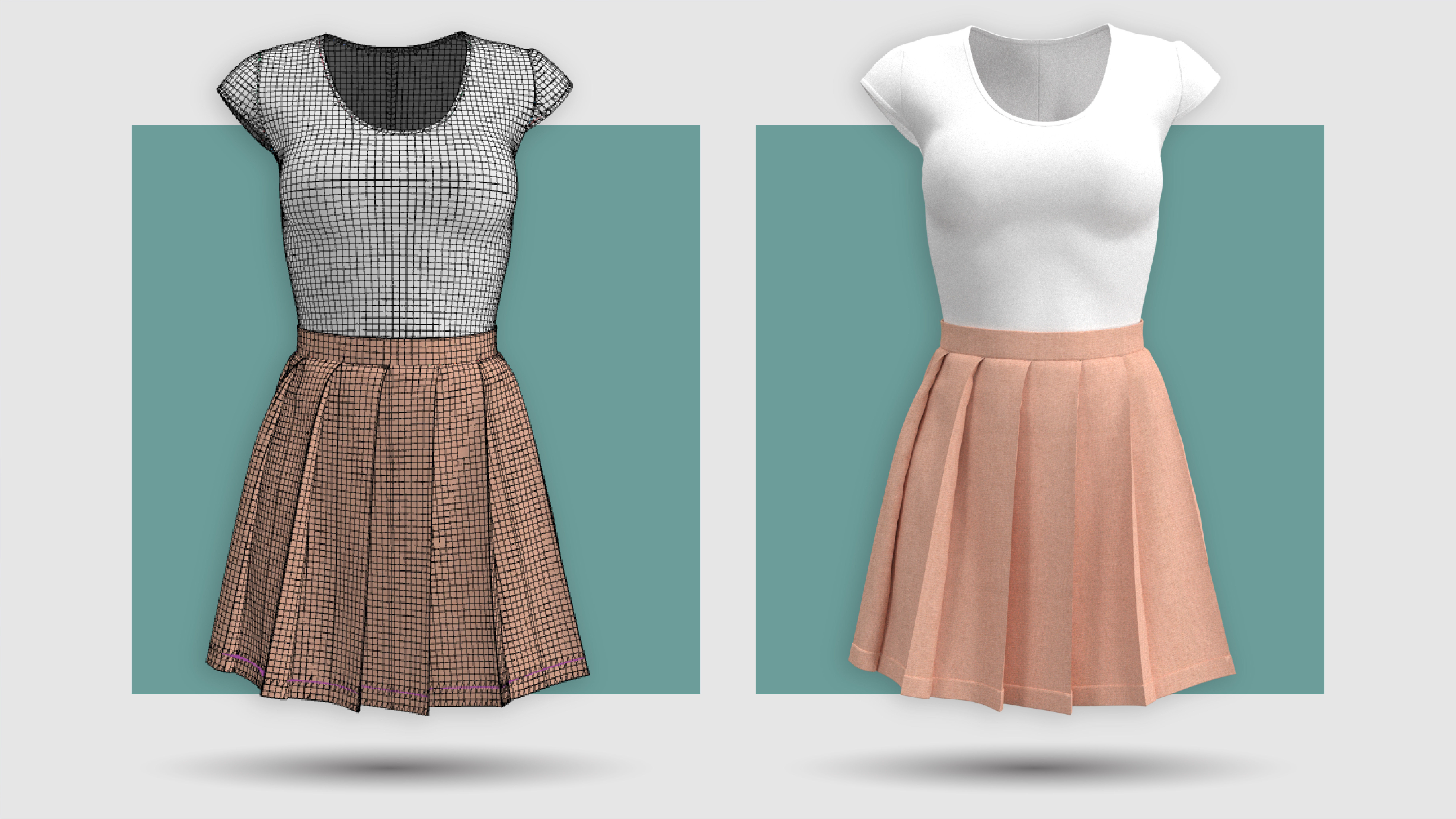 Pleated mini skirt outfit 3D model_5