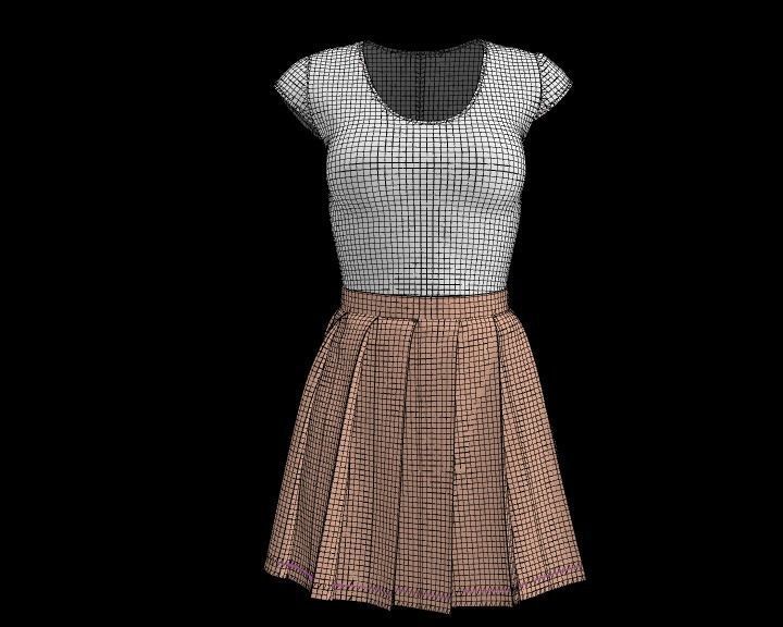 Pleated mini skirt outfit 3D model_8