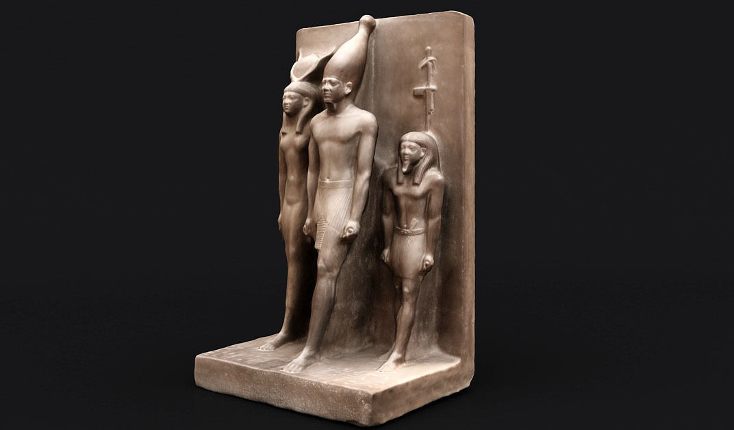Egyptian King Menkaure With Hathor and Theban God 3D model_1