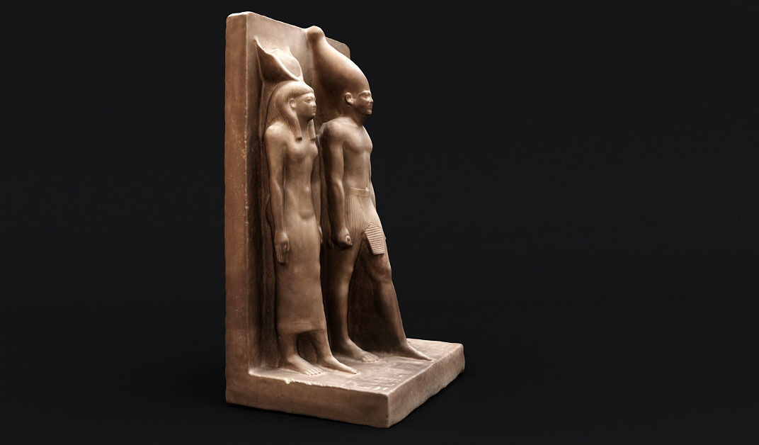 Egyptian King Menkaure With Hathor and Theban God 3D model_4