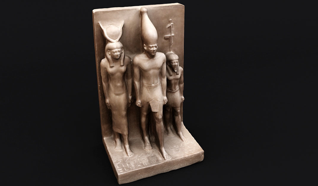 Egyptian King Menkaure With Hathor and Theban God 3D model_5