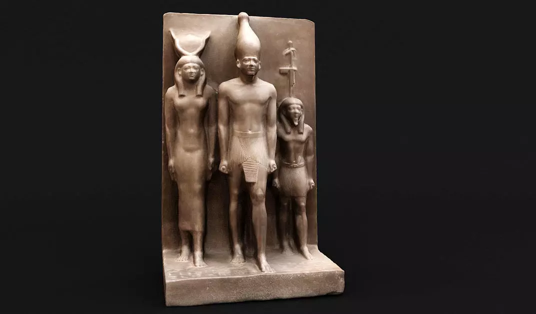 Egyptian King Menkaure With Hathor and Theban God 3D model_0