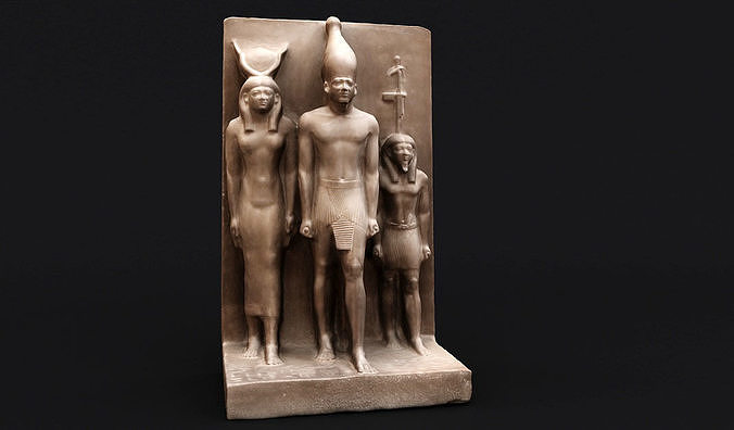 Egyptian King Menkaure With Hathor and Theban God 3D model