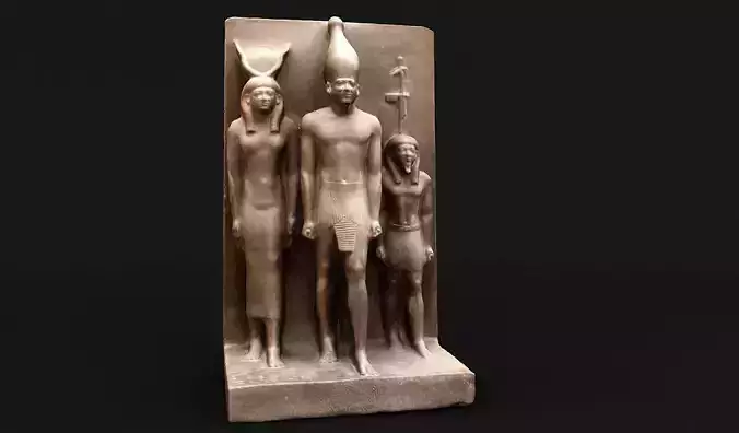 Egyptian King Menkaure With Hathor and Theban God 3D model