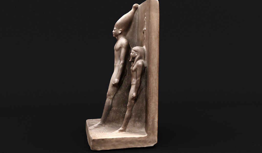 Egyptian King Menkaure With Hathor and Theban God 3D model_2