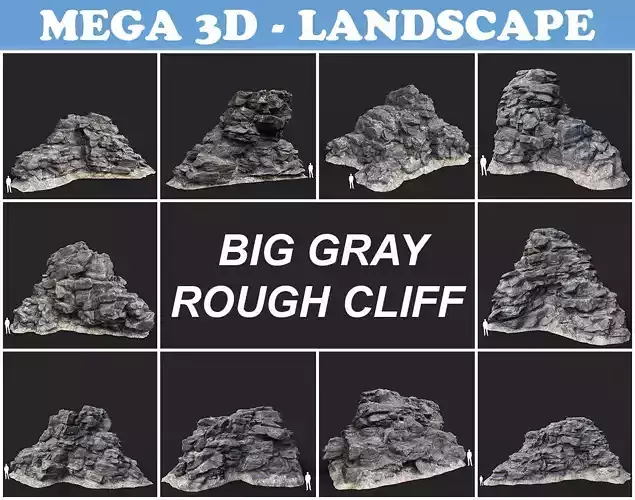 Low poly Big Gray Rough Rock Cliff Collection 210323 Low-poly 3D model