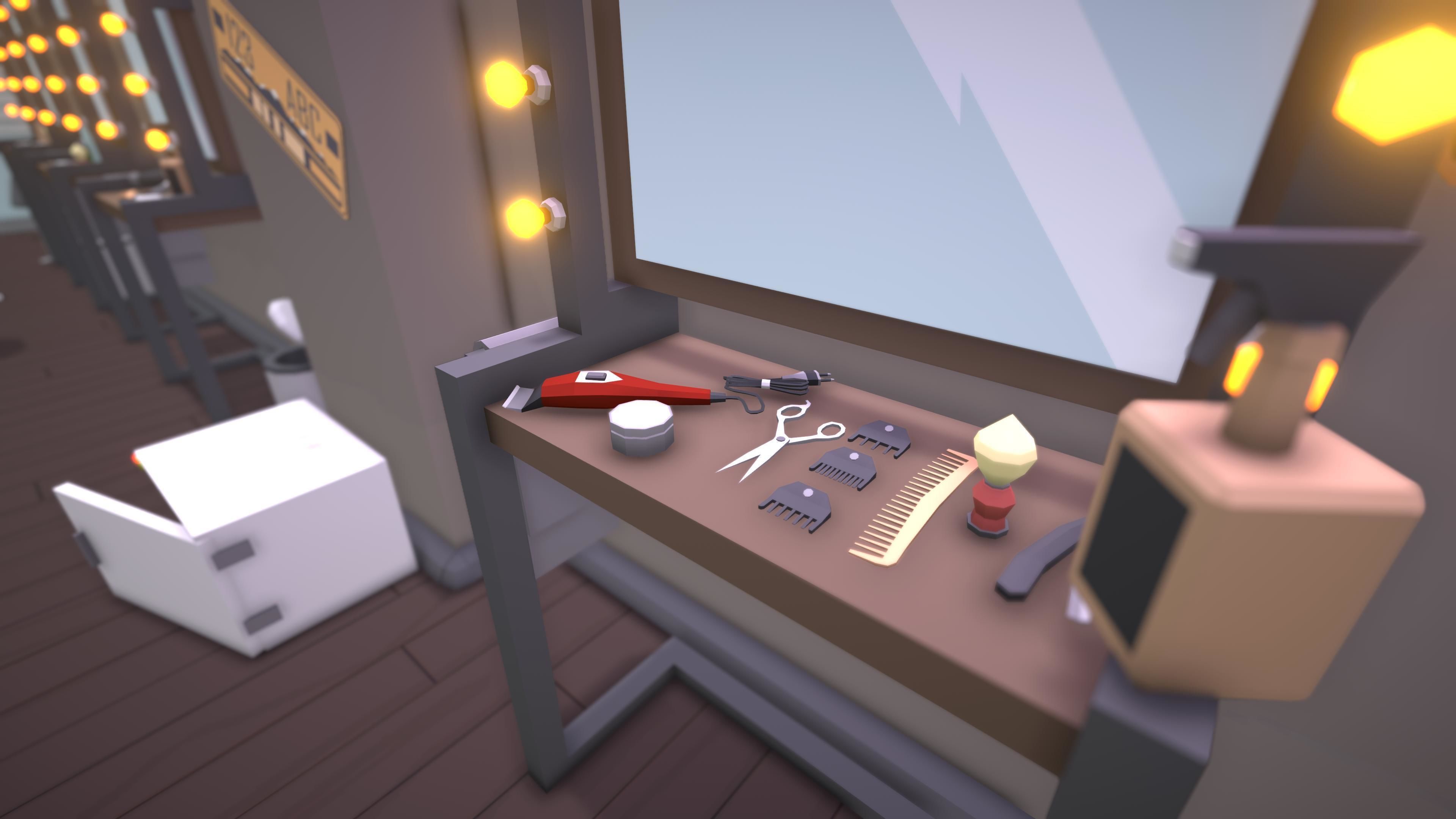 Low Poly Barbershop barber shop with people in it Low-poly 3D model_11