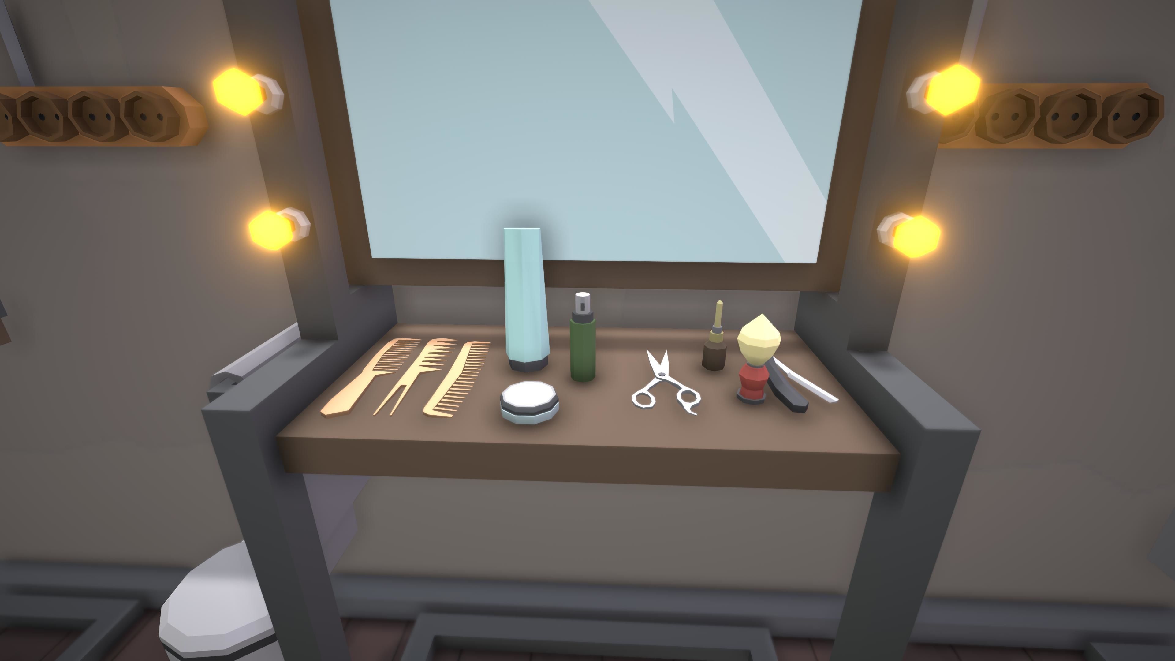 Low Poly Barbershop barber shop with people in it Low-poly 3D model_13