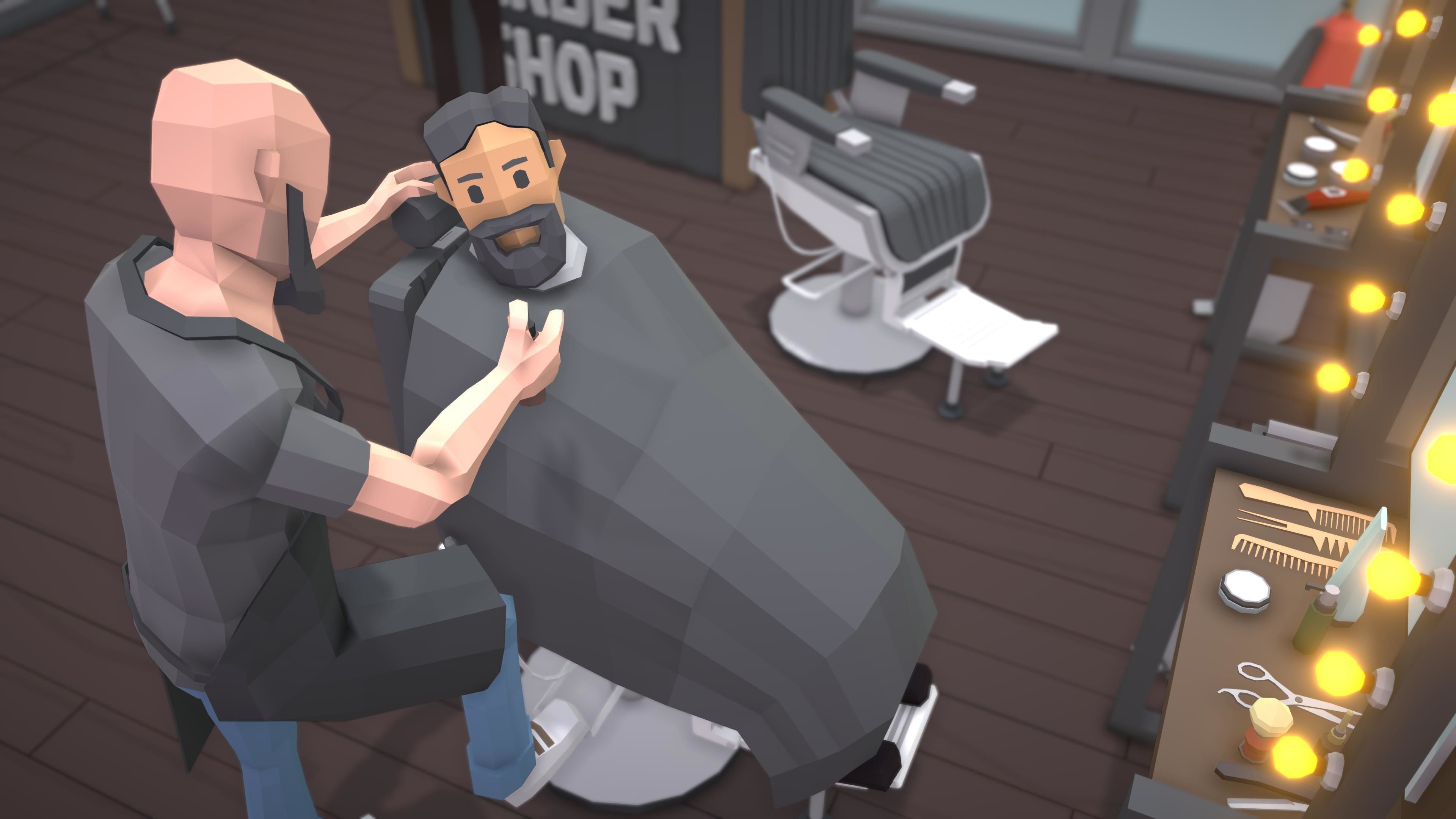 Low Poly Barbershop barber shop with people in it Low-poly 3D model_4